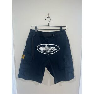 Corteiz Logo "Guerillaz" Cargo Shorts Rip-Stop Mens Black Size L